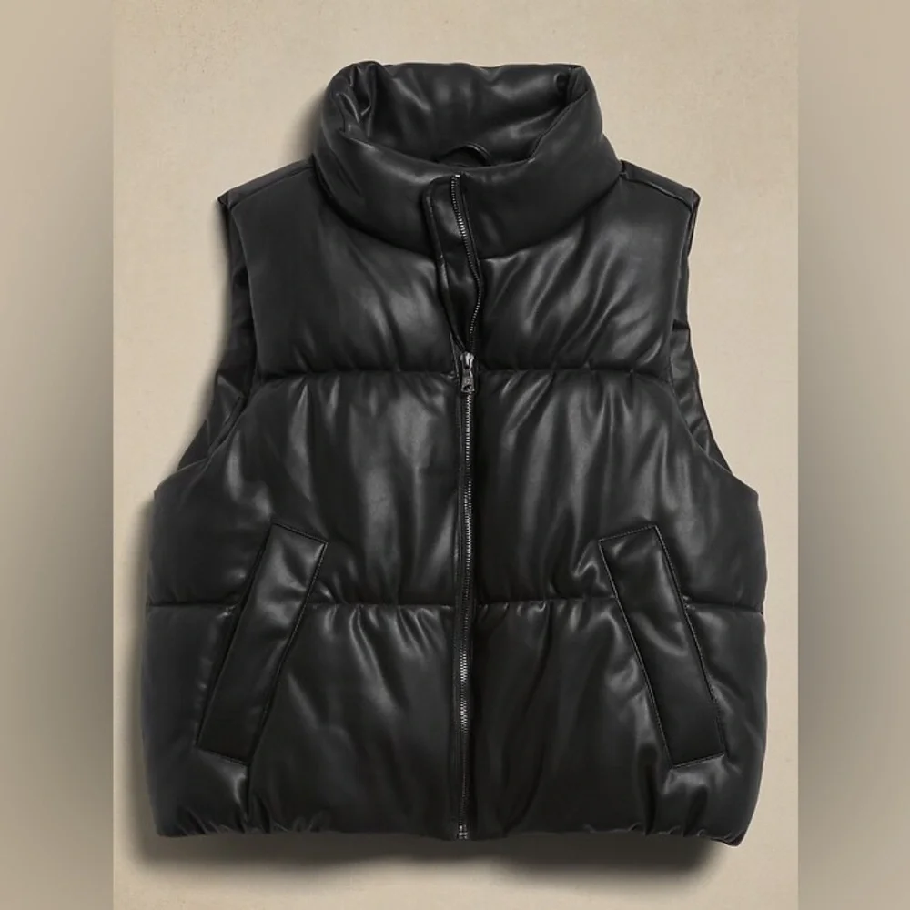 Banana Republic Black Vegan Faux Leather Puffer Vest - Picture 13 of 13